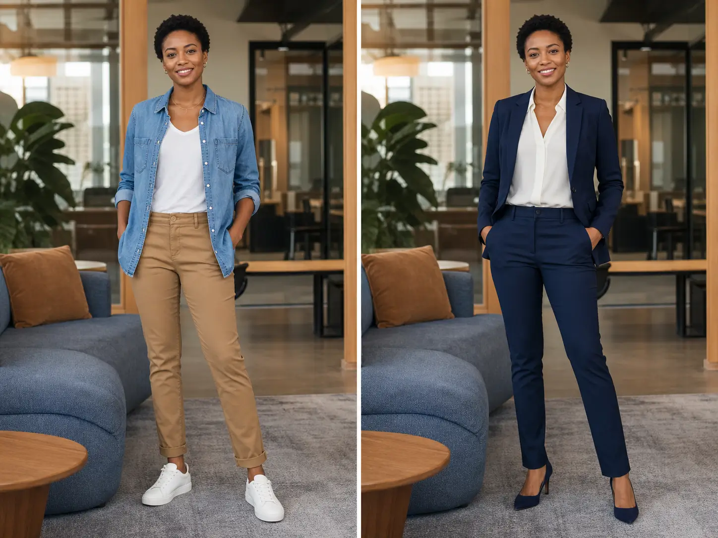 AI clothes changer before and after result changing casual clothing into professional attire